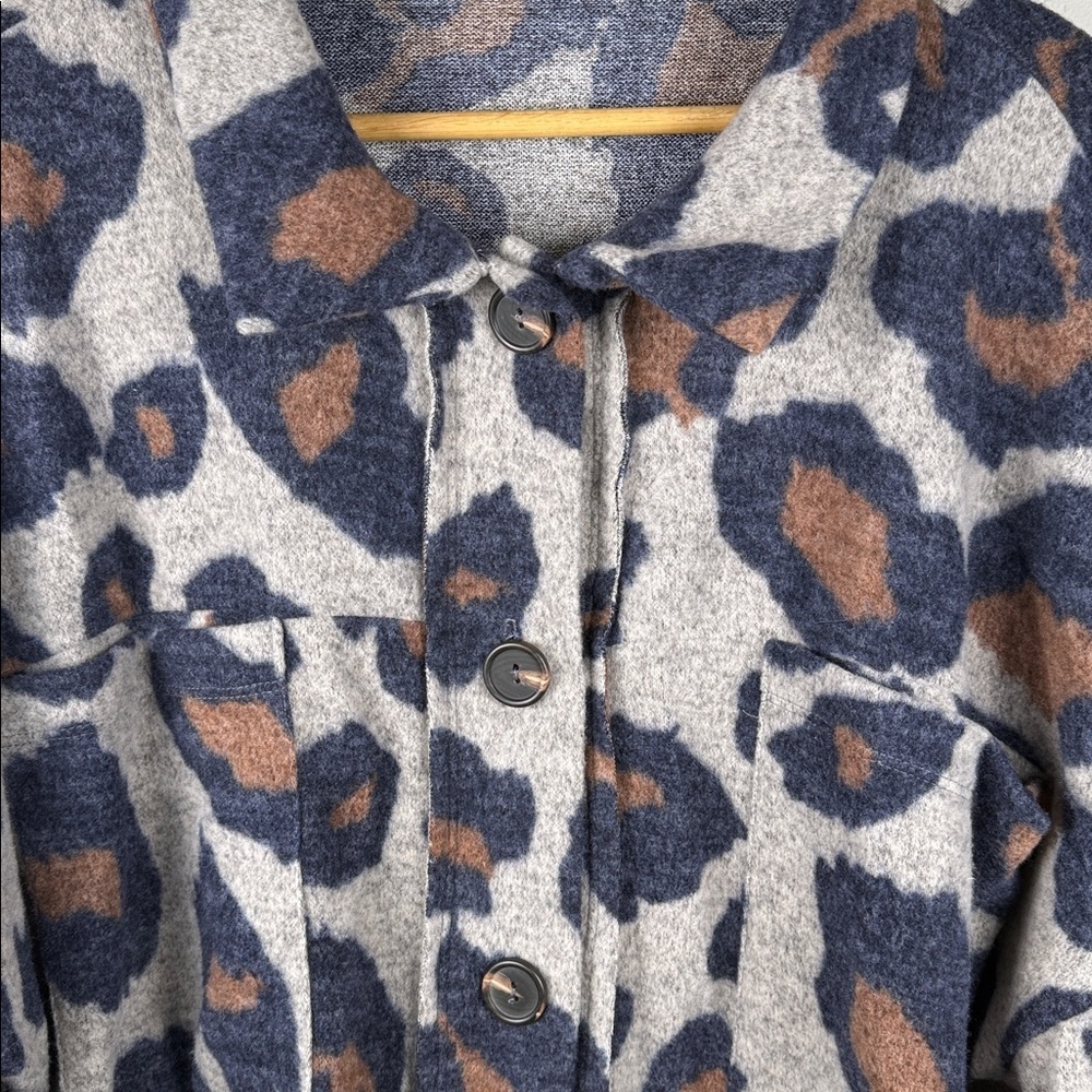 Saints & Hearts Gray and Brown Leopard Patterned Oversized Boxy Sweater Cardigan - Picture 6 of 14